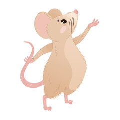 Cute dancing cartoon mouse character joyful animal illustration in playful pose, perfect for kids designs, nursery art, childrens books, educational materials and cheerful decor. Vector illustration