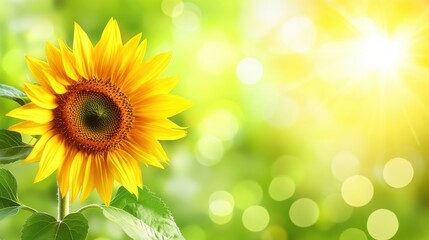 Obraz premium Bright Sunflower Bloom Surrounded by Soft Green Background Light