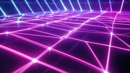 Neon Lights Over Abstract Geometric Grid in Digital Art Design