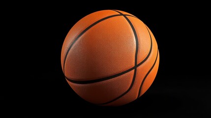 Fototapeta premium A vibrant orange basketball sits alone against a stark black background.