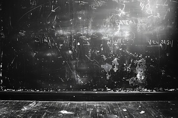 Old chalkboard with wooden floor