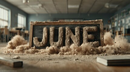 June Month Highlighted in Dusty Classroom Setting Ideal for Education and Time Themes