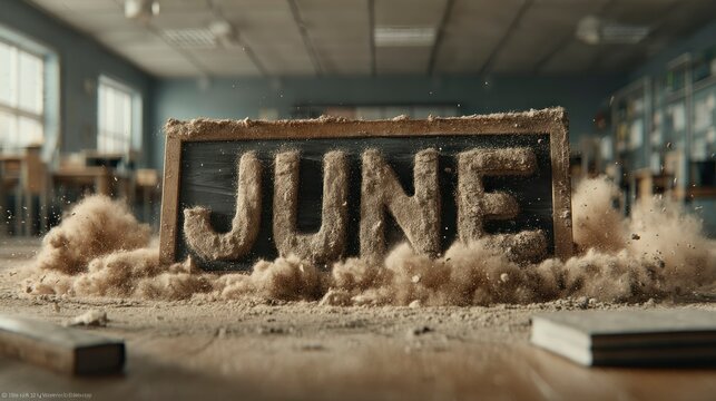 June Month Highlighted in Dusty Classroom Setting Ideal for Education and Time Themes