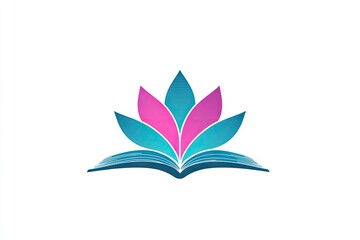 Elegant design of an open book with a stylized lotus flower.
