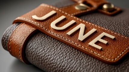 Leather Journal with June Embossing CloseUp of Textured Cover and Strap for Personalized Note