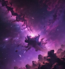 Vibrant purple nebula swirls, glowing star clusters, cosmic dust , emission nebula, sky, color