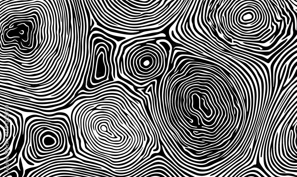 Aufkleber Abstract black and white vector illustration with bold swirling lines and organic eye-shaped forms, creating a dynamic visual flow and a striking modern graphic pattern.