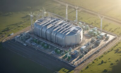 Fototapeta premium Isometric view of a hydrogen power plant fueled by solar energy Green technology, ecological system , solar panel, solar, solar cell