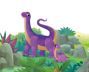 cartoon dinosaur land scene with animal dino in the jungle illustration for the children