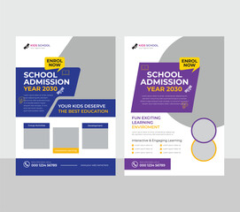 school admission flyer design template, Flyer brochure cover template for Kids back to school education admission layout design.