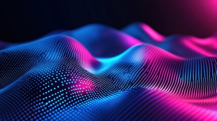 Abstract Waves of Neon Light and Dots in Vibrant Colors