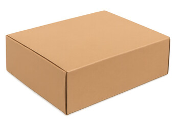 Light brown rectangular cardboard box isolated on transparent background, ideal for shipping and packaging