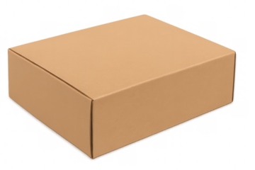 Light brown rectangular cardboard box isolated on transparent background, ideal for shipping and packaging