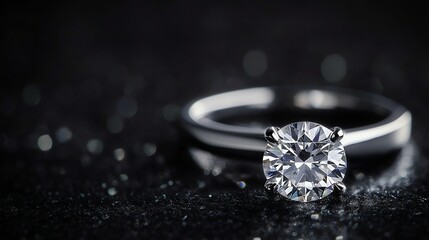 A gleaming diamond ring rests on a luxurious black velvet background.
