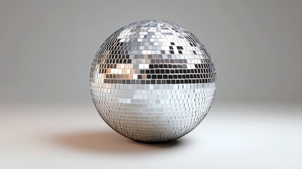 A dazzling, reflective disco ball shines brightly in a studio setting.