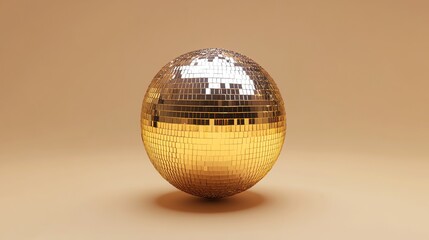 A single, highly reflective disco ball emits dazzling light in a darkened space.