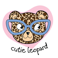 Print cute leopard in black and white version with inscriptions for coloring books. Vector illustration