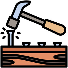 Hammer mini illustration outline color icon, use for civil engineering, industry, construction UI, UX kit, app and web development, digital or print.