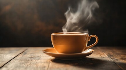Fototapeta premium A steaming cup of coffee is shown in the stock photo.