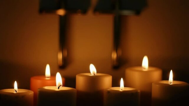 Candle Lights Burning Inside Religious Church