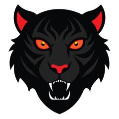 Fototapeta premium Black silhouette of a tiger head with glowing red eyes.