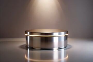Glossy metallic pedestal with soft white rim lighting