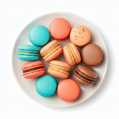 Obraz premium Colorful French macarons, a sweet confectionery of blue, orange, and brown, rest as a delicious dessert snack