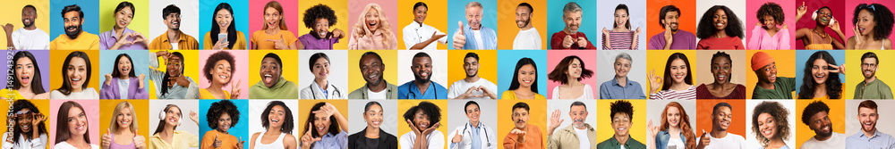Poster a vibrant collection of portraits featuring diverse individuals expressing happiness and warmth. eac