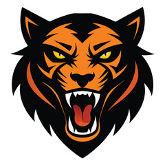 Fototapeta premium Snarling tiger head silhouette with sharp teeth visible.