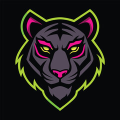 Stylized black tiger head with neon outline.
