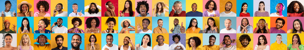 Poster this collection features diverse individuals smiling and expressing happiness.