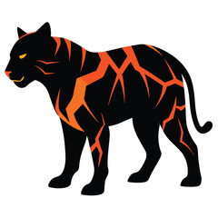 Fototapeta premium Tiger with glowing cracks on body silhouette.