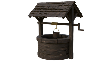 old wooden water well isolated on white background
