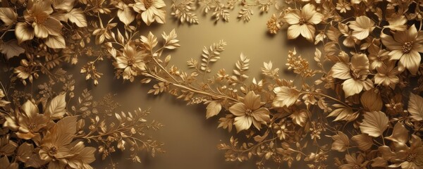 Elegant gold floral backdrop with ornate leaves and blossoms , gold,  sparkle,  leaves