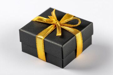 gift, black box with gold ribbon. white background
