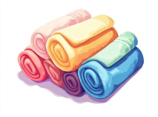 Fototapeta premium Neat Stack of Pastel Rolled Towels on White Background