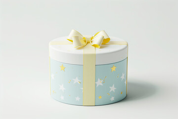 Gift, light blue and white box with little stars. Children's gift. Childhood. Children