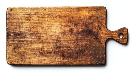 A rustic wooden cutting board is prominently displayed on a neutral surface.
