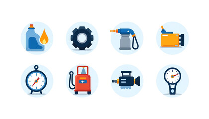 Fototapeta premium Icons representing various industrial tools and materials.