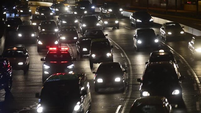Peru Lima,via expresa,traffic at night on Javier Prado mainstreet of the San Isidro district