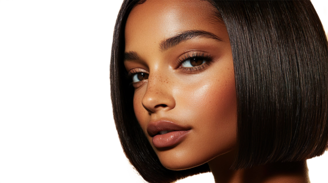 Fashion Model With Smooth Hair Bob Cut Studio Shot Beauty Skin Close Portrait