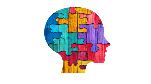 Neurodiversity Puzzle Brain Head Shape Color Segments Representing Cognitive Differences