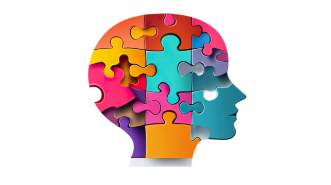 Puzzle Pieces Forming Colorful Brain Head Symbol Psychology Cognition Abstract Knowledge Map