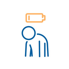Mental fatigue icon. Vector thin line illustration with editable stroke showing burnout, exhaustion, energy depletion and chronic tiredness. Tired person with low battery