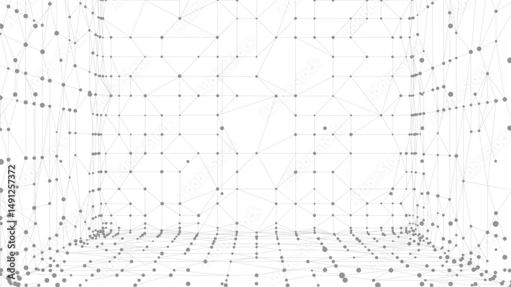 Poster Abstract polygonal perspective space. Dots connected by lines. Abstract wave. Minimalist mesh.