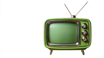 Old Fashioned Green TV With Knobs Classic Screen Nostalgic Electronic Device Isolated Object