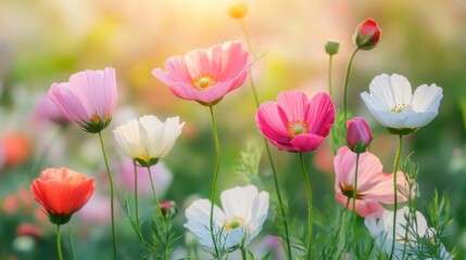 Obraz premium Vibrant Wildflowers in Bloom in Soft Natural Light at Sunset