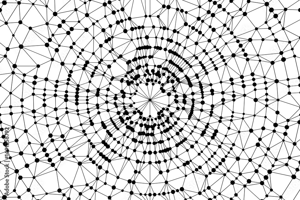 Aufkleber Technology abstract background. Dots connected by lines. Minimalist mesh backdrop. Abstract polygonal radial shape. Plexus circles.