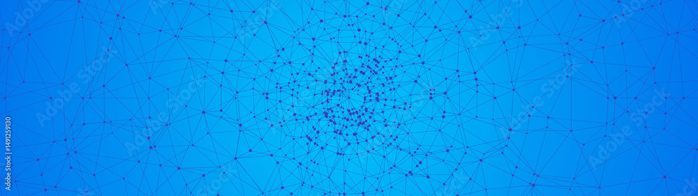 Poster Technology abstract background. Dots connected by lines. Minimalist mesh backdrop. Abstract polygonal radial shape. Plexus circles.
