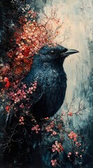 Dark Bird with Floral Crown